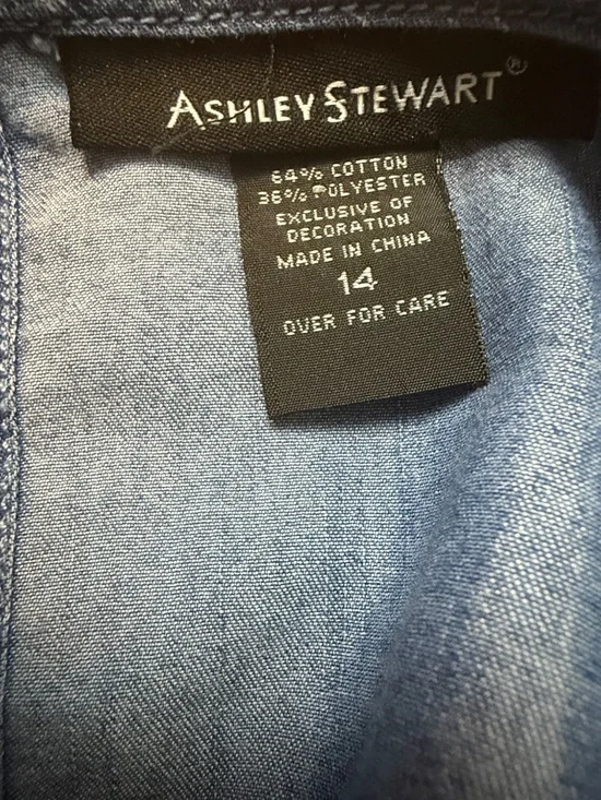 Ashley Stewart size 14 V-Neck Chambray Peplum Tunic Top - Light Blue/Denim - Picture 7 of 7